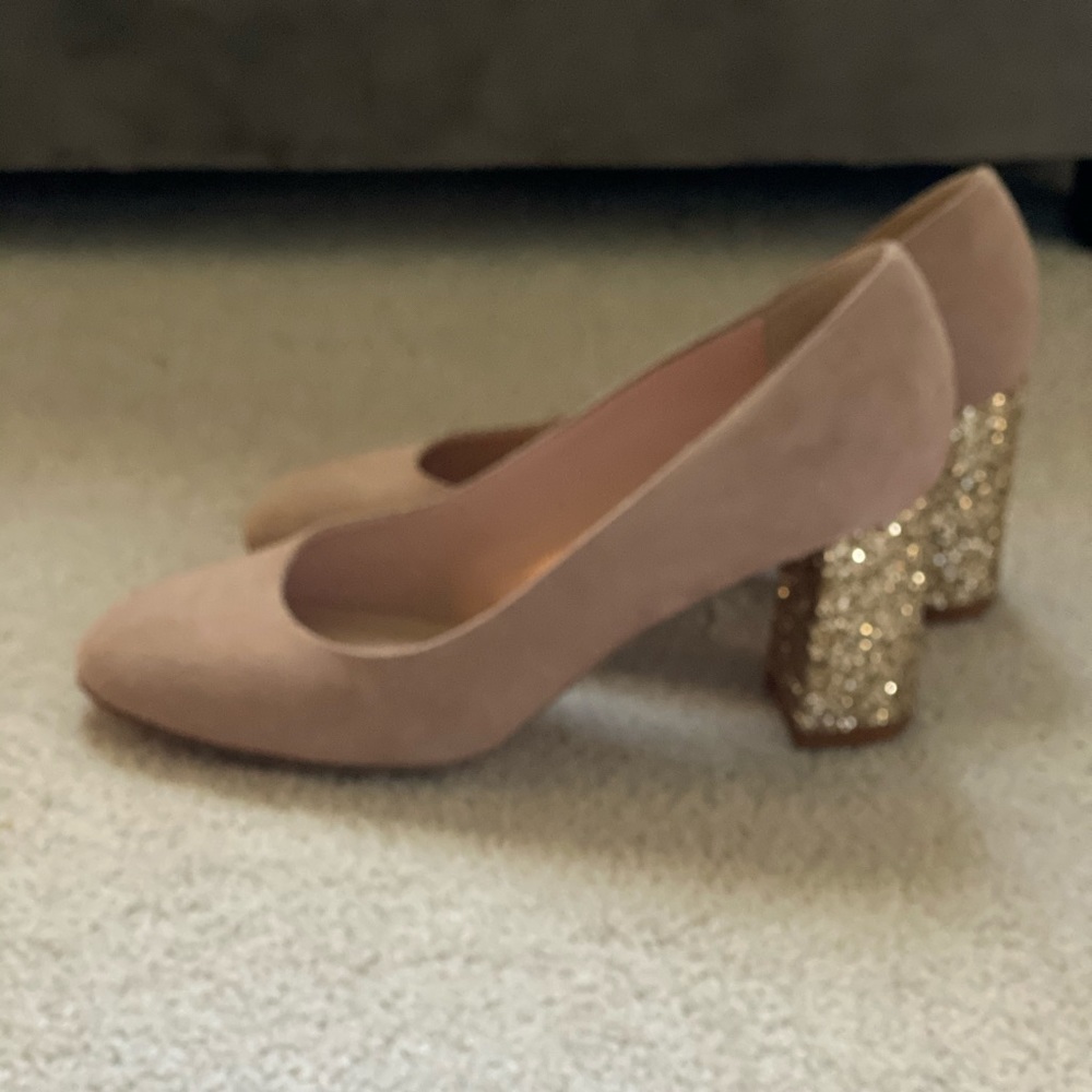 Kate Spade Anastasia gold glitter heels